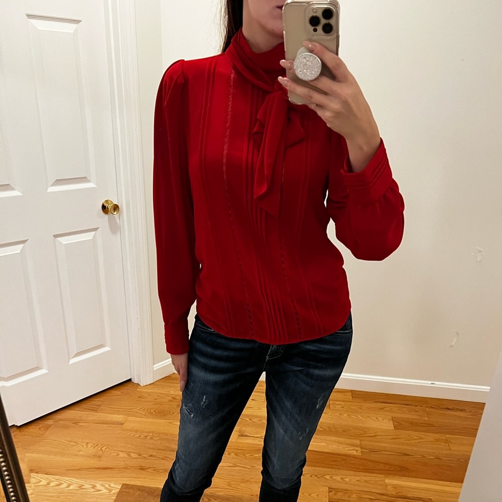 Zara Flowy Lace Detail Shirt Blouse Red - Picture 5 of 11